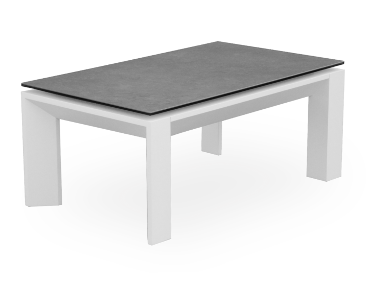 Mesa de centro elevable T124A Lacado Blanco Brillo, Porcelánico Hydra Plomo