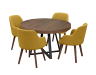 Conjunto de Mesa R8X Nogal, pie metal negro y 4 Sillones Karlo